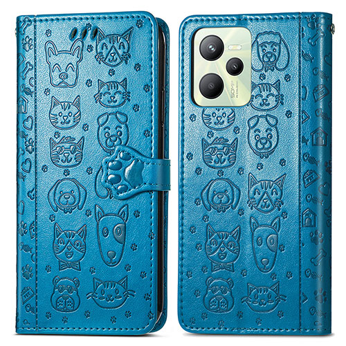 Leather Case Stands Fashionable Pattern Flip Cover Holder S03D for Realme C35 Blue