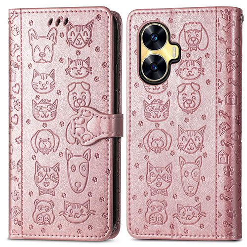 Leather Case Stands Fashionable Pattern Flip Cover Holder S03D for Realme C55 Rose Gold