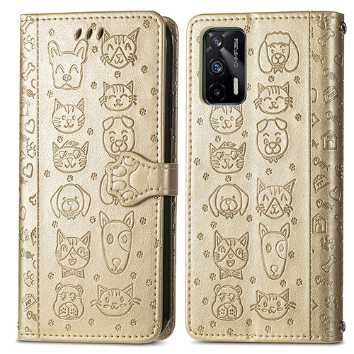 Leather Case Stands Fashionable Pattern Flip Cover Holder S03D for Realme GT 5G Gold