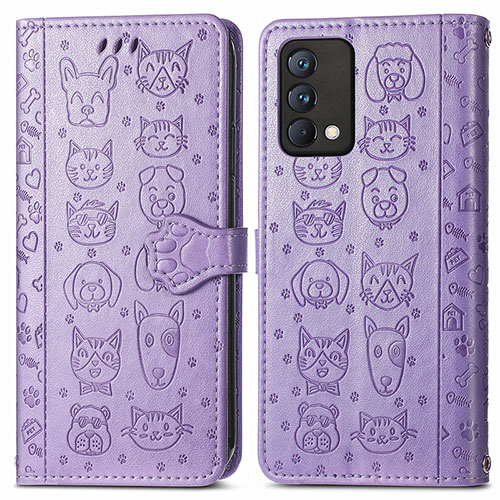 Leather Case Stands Fashionable Pattern Flip Cover Holder S03D for Realme GT Master 5G Purple