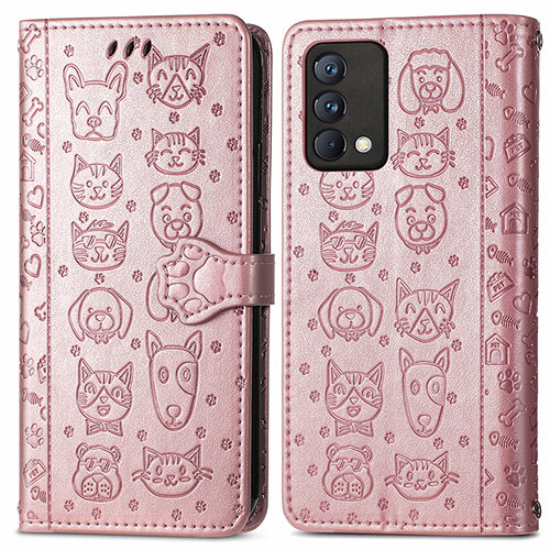 Leather Case Stands Fashionable Pattern Flip Cover Holder S03D for Realme GT Master 5G Rose Gold