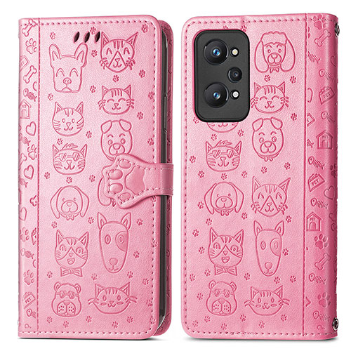 Leather Case Stands Fashionable Pattern Flip Cover Holder S03D for Realme GT Neo2 5G Pink