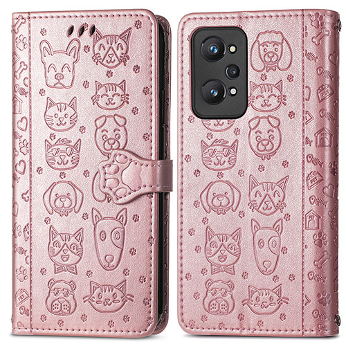 Leather Case Stands Fashionable Pattern Flip Cover Holder S03D for Realme GT Neo2 5G Rose Gold