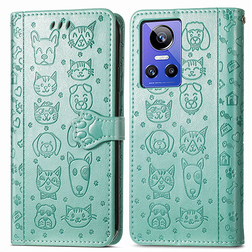 Leather Case Stands Fashionable Pattern Flip Cover Holder S03D for Realme GT Neo3 5G Green