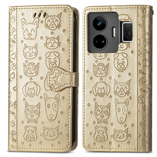 Leather Case Stands Fashionable Pattern Flip Cover Holder S03D for Realme GT Neo6 5G Gold