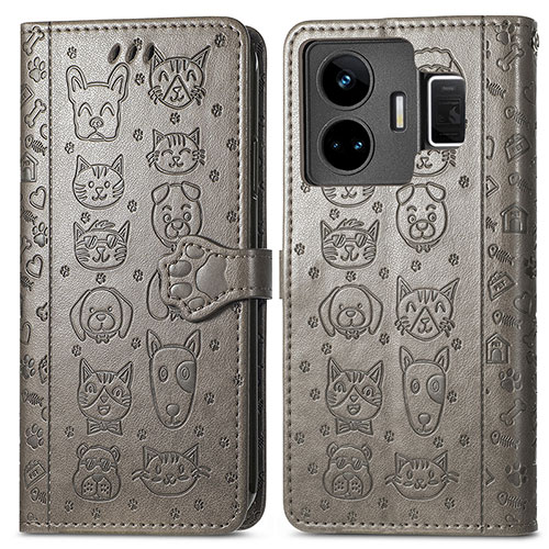 Leather Case Stands Fashionable Pattern Flip Cover Holder S03D for Realme GT Neo6 5G Gray