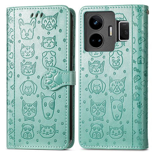 Leather Case Stands Fashionable Pattern Flip Cover Holder S03D for Realme GT Neo6 5G Green