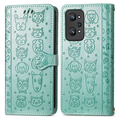 Leather Case Stands Fashionable Pattern Flip Cover Holder S03D for Realme GT2 5G Green