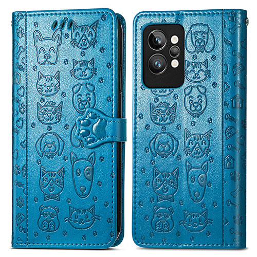 Leather Case Stands Fashionable Pattern Flip Cover Holder S03D for Realme GT2 Pro 5G Blue