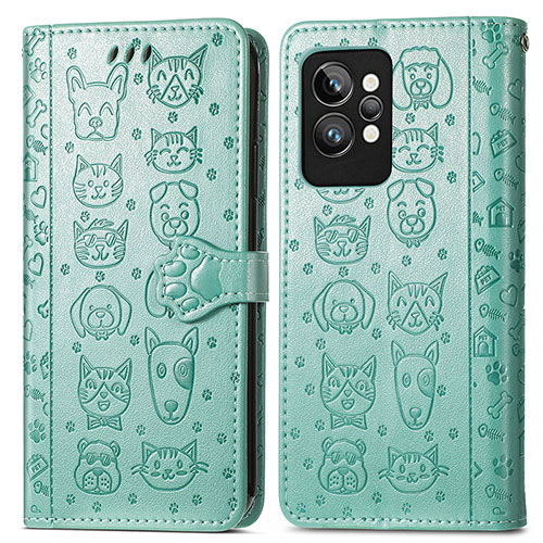 Leather Case Stands Fashionable Pattern Flip Cover Holder S03D for Realme GT2 Pro 5G Green