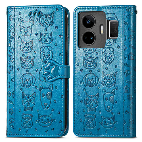 Leather Case Stands Fashionable Pattern Flip Cover Holder S03D for Realme GT3 5G Blue