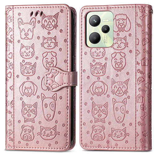 Leather Case Stands Fashionable Pattern Flip Cover Holder S03D for Realme Narzo 50A Prime Rose Gold