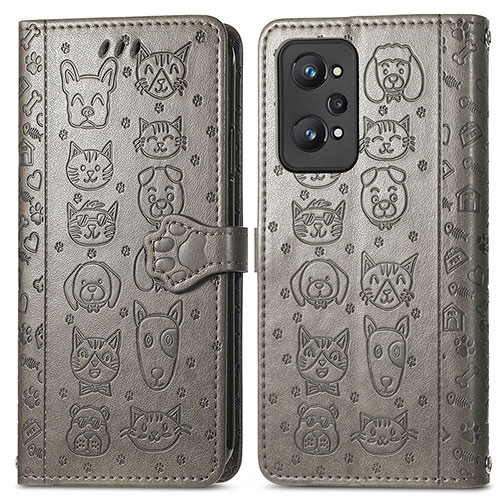 Leather Case Stands Fashionable Pattern Flip Cover Holder S03D for Realme Q5 Pro 5G Gray