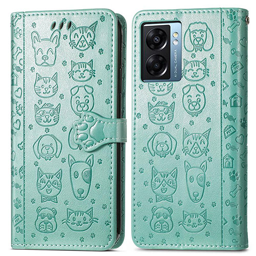 Leather Case Stands Fashionable Pattern Flip Cover Holder S03D for Realme Q5i 5G Green