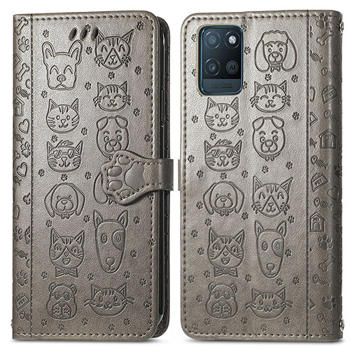 Leather Case Stands Fashionable Pattern Flip Cover Holder S03D for Realme V11 5G Gray