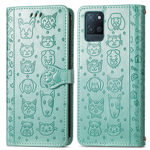 Leather Case Stands Fashionable Pattern Flip Cover Holder S03D for Realme V11 5G Green