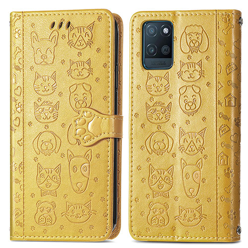 Leather Case Stands Fashionable Pattern Flip Cover Holder S03D for Realme V11s 5G Yellow