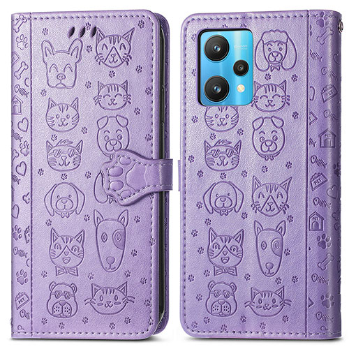 Leather Case Stands Fashionable Pattern Flip Cover Holder S03D for Realme V25 5G Purple