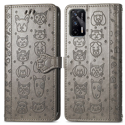 Leather Case Stands Fashionable Pattern Flip Cover Holder S03D for Realme X7 Max 5G Gray