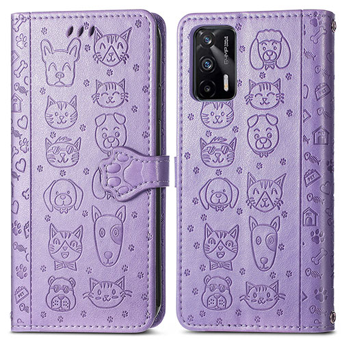 Leather Case Stands Fashionable Pattern Flip Cover Holder S03D for Realme X7 Max 5G Purple