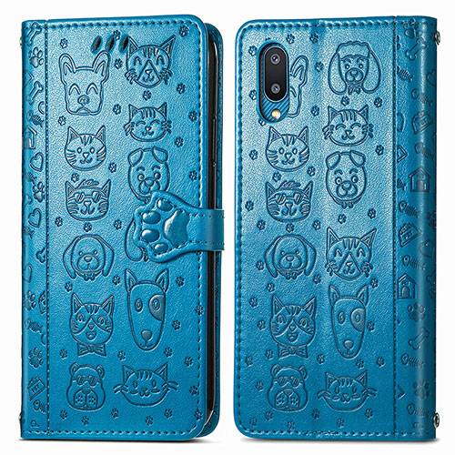 Leather Case Stands Fashionable Pattern Flip Cover Holder S03D for Samsung Galaxy A02 Blue