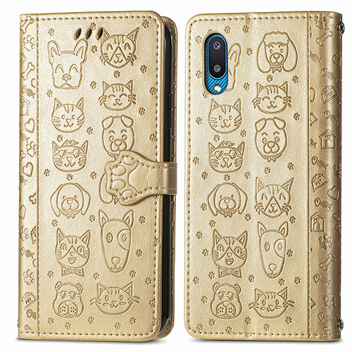 Leather Case Stands Fashionable Pattern Flip Cover Holder S03D for Samsung Galaxy A02 Gold