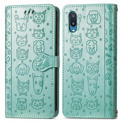 Leather Case Stands Fashionable Pattern Flip Cover Holder S03D for Samsung Galaxy A02 Green