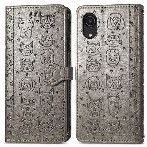 Leather Case Stands Fashionable Pattern Flip Cover Holder S03D for Samsung Galaxy A03 Core Gray
