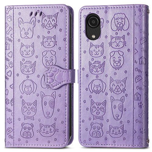 Leather Case Stands Fashionable Pattern Flip Cover Holder S03D for Samsung Galaxy A03 Core Purple