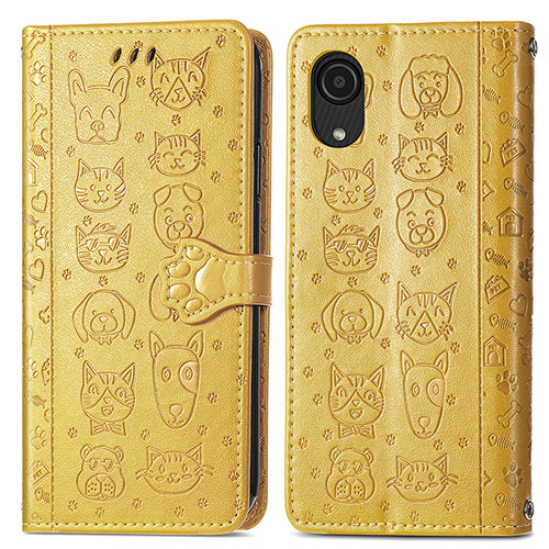 Leather Case Stands Fashionable Pattern Flip Cover Holder S03D for Samsung Galaxy A03 Core Yellow