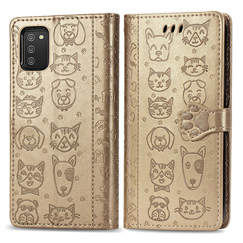 Leather Case Stands Fashionable Pattern Flip Cover Holder S03D for Samsung Galaxy A03s Gold