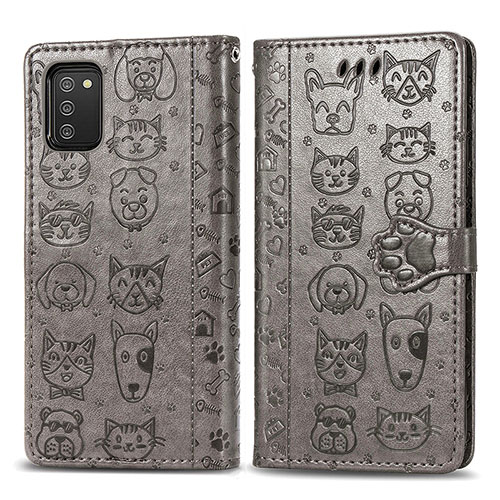 Leather Case Stands Fashionable Pattern Flip Cover Holder S03D for Samsung Galaxy A03s Gray