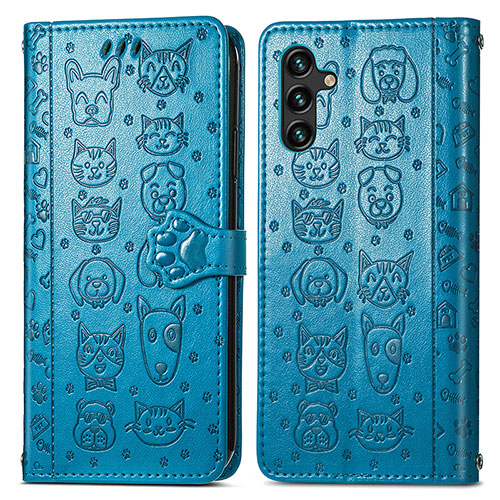 Leather Case Stands Fashionable Pattern Flip Cover Holder S03D for Samsung Galaxy A04s Blue
