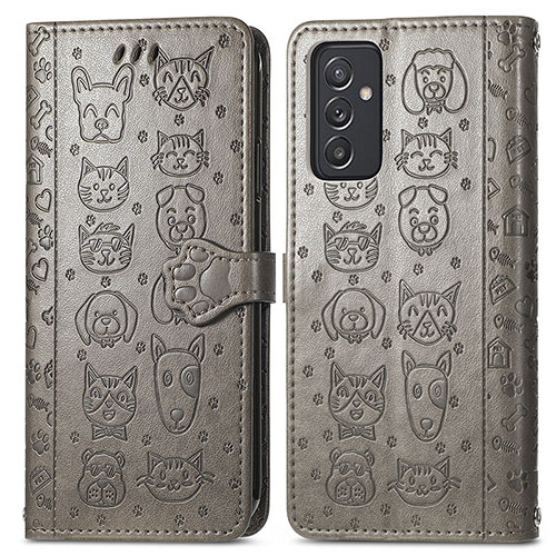 Leather Case Stands Fashionable Pattern Flip Cover Holder S03D for Samsung Galaxy A05s Gray