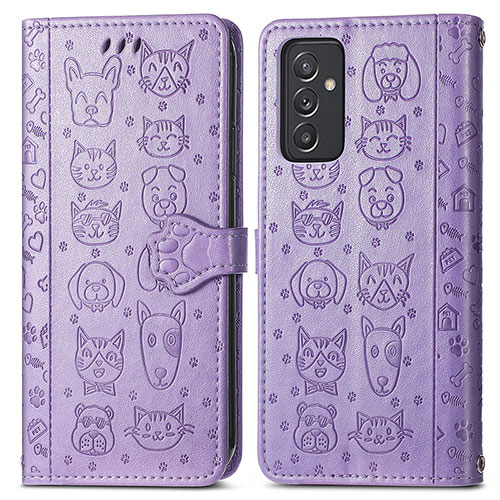 Leather Case Stands Fashionable Pattern Flip Cover Holder S03D for Samsung Galaxy A05s Purple