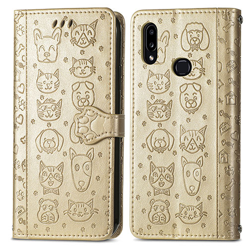 Leather Case Stands Fashionable Pattern Flip Cover Holder S03D for Samsung Galaxy A10s Gold