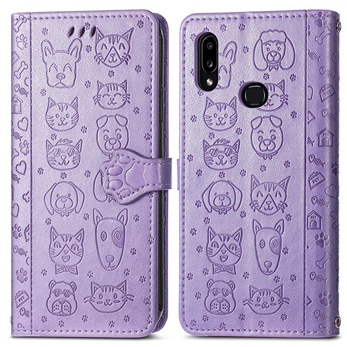 Leather Case Stands Fashionable Pattern Flip Cover Holder S03D for Samsung Galaxy A10s Purple