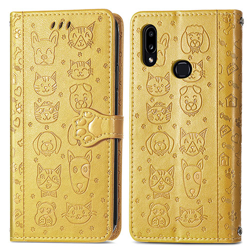 Leather Case Stands Fashionable Pattern Flip Cover Holder S03D for Samsung Galaxy A10s Yellow