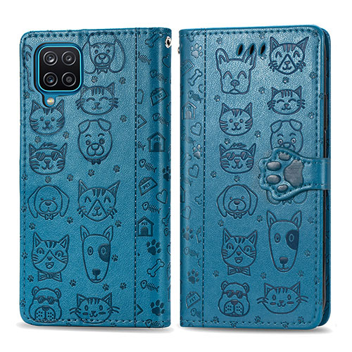 Leather Case Stands Fashionable Pattern Flip Cover Holder S03D for Samsung Galaxy A12 5G Blue