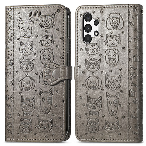 Leather Case Stands Fashionable Pattern Flip Cover Holder S03D for Samsung Galaxy A13 4G Gray