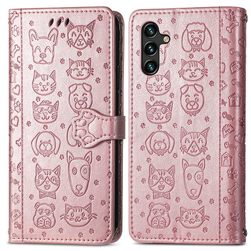 Leather Case Stands Fashionable Pattern Flip Cover Holder S03D for Samsung Galaxy A13 5G Pink