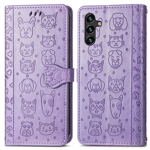 Leather Case Stands Fashionable Pattern Flip Cover Holder S03D for Samsung Galaxy A13 5G Purple