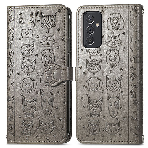 Leather Case Stands Fashionable Pattern Flip Cover Holder S03D for Samsung Galaxy A15 4G Gray