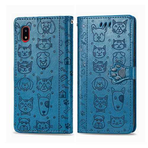 Leather Case Stands Fashionable Pattern Flip Cover Holder S03D for Samsung Galaxy A20 SC-02M SCV46 Blue