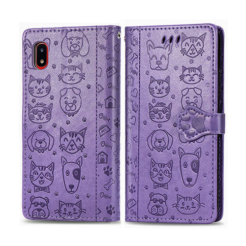 Leather Case Stands Fashionable Pattern Flip Cover Holder S03D for Samsung Galaxy A20 SC-02M SCV46 Purple