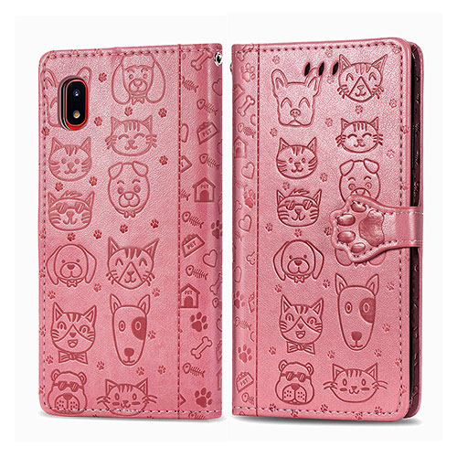 Leather Case Stands Fashionable Pattern Flip Cover Holder S03D for Samsung Galaxy A20 SC-02M SCV46 Rose Gold