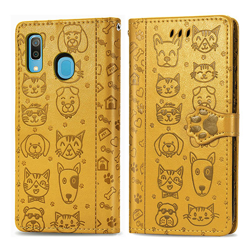 Leather Case Stands Fashionable Pattern Flip Cover Holder S03D for Samsung Galaxy A20 Yellow