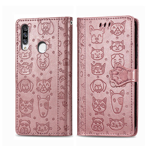 Leather Case Stands Fashionable Pattern Flip Cover Holder S03D for Samsung Galaxy A20s Pink