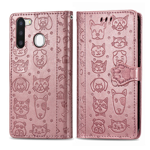 Leather Case Stands Fashionable Pattern Flip Cover Holder S03D for Samsung Galaxy A21 European Pink