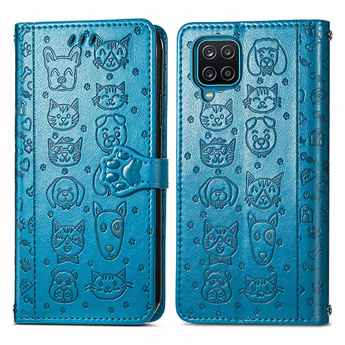 Leather Case Stands Fashionable Pattern Flip Cover Holder S03D for Samsung Galaxy A22 4G Blue